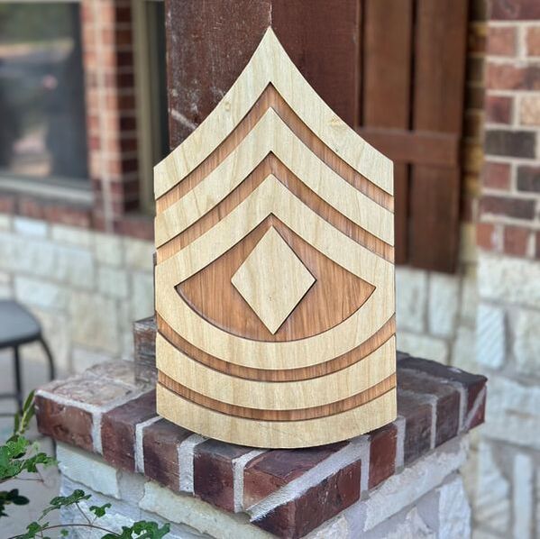 Picture of a First Sergeant CNC Router Cutout: Birch Plywood with Thin Wood Layer Stripes for Dimension - D&C Wood Designs